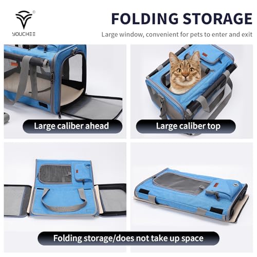 19" L x 10.5" W x 11.5" H Inches Cat, Dog Carrier for Pets Up to 20 Ibs, Washable，Soft Sided，Collapsible Travel Puppy Carrier. (Blue) - color: Blue