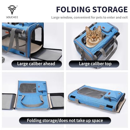 19" L x 10.5" W x 11.5" H Inches Cat, Dog Carrier for Pets Up to 20 Ibs, Washable，Soft Sided，Collapsible Travel Puppy Carrier. (Blue) - color: Blue