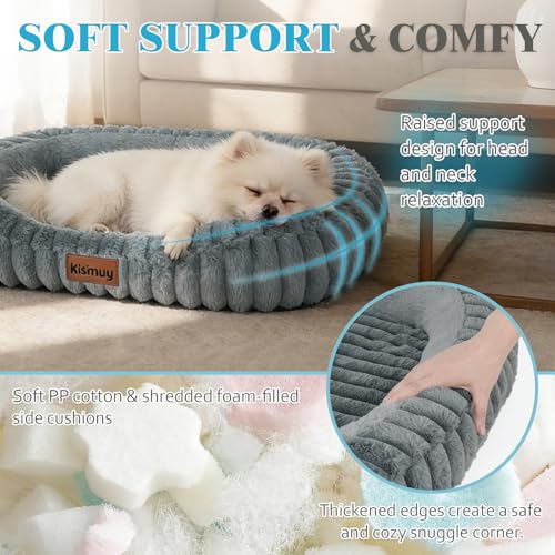Cute Washable Dog Bed for Small Dogs -Soft Plush Calming Puppy & Cat Bed with Anti-Slip Bottom, Rectangle Anti-Anxiety Puppy Kennel Bed with Handle, 25" x 21" x 4",Grey - color: Warm Gray, size: 25"L x 21"W x 4"Th