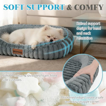 Cute Washable Dog Bed for Small Dogs -Soft Plush Calming Puppy & Cat Bed with Anti-Slip Bottom, Rectangle Anti-Anxiety Puppy Kennel Bed with Handle, 25" x 21" x 4",Grey - color: Warm Gray, size: 25"L x 21"W x 4"Th