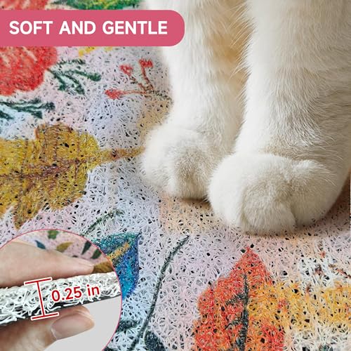 Cat Litter Mat, 24" x 16" Litter Box mat, Upgrade Non-Slip Kitty Litter mat, Traps 100% Litter, Soft on Kitty Paws, Easy Clean for Scatter Control, Bohe cat Food mat, Urine Waterproof - color: Pink Garden, size: Small（24"x16"）