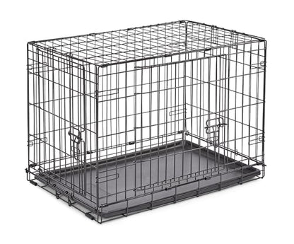 Midwest Homes for Pets 30-Inch New World Crate for Medium Breeds, 21-40 lbs, Double Door Folding Dog Crate, Leak-Proof Tray & Secure Latches, Portable, Durable & Easy to Assemble - size: 30.0"L x 19.0"W x 21.0"H