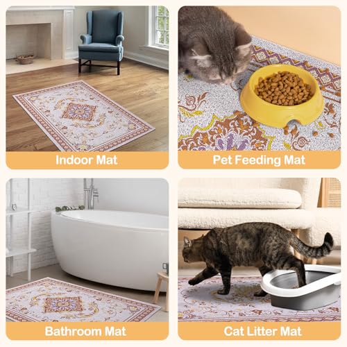 Glittme Cat Litter Mat with Non-Slip Bottom Litter Box Mat 40"X30" Litter Trapping Mat Easy to Clean Washable Cat Food Mat for Kitty,XL - color: Brown, size: 40"x30"