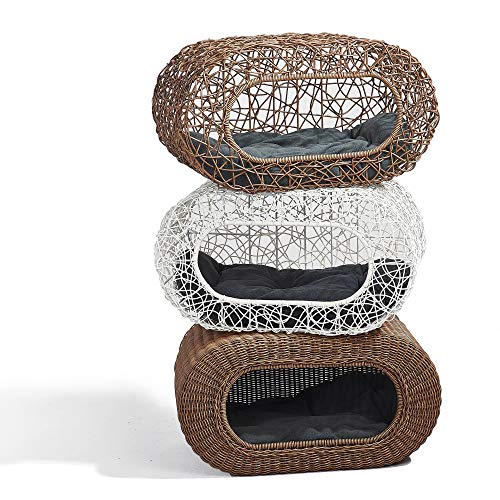 Fun Stackable Wicker Cat Hideaway House - Interactive Play Rattan Cat House for Indoor Cats Kitty, Pet Friendly Top/Side House Entry, Cat Bed Enclosed