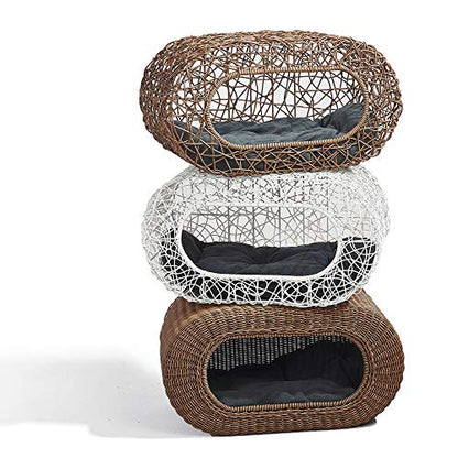 Fun Stackable Wicker Cat Hideaway House - Interactive Play Rattan Cat House for Indoor Cats Kitty, Pet Friendly Top/Side House Entry, Cat Bed Enclosed