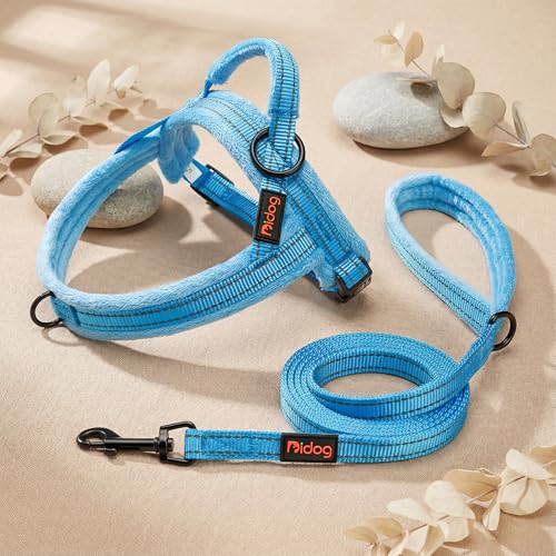 Didog Soft Flannel Padded Dog Vest Harness, No Pull/Quick Fit Reflective Dog Strap Harness, Easy for Training Walking (S:Chest 18-22", Blue) - color: Blue, size: S:chest 18-22"