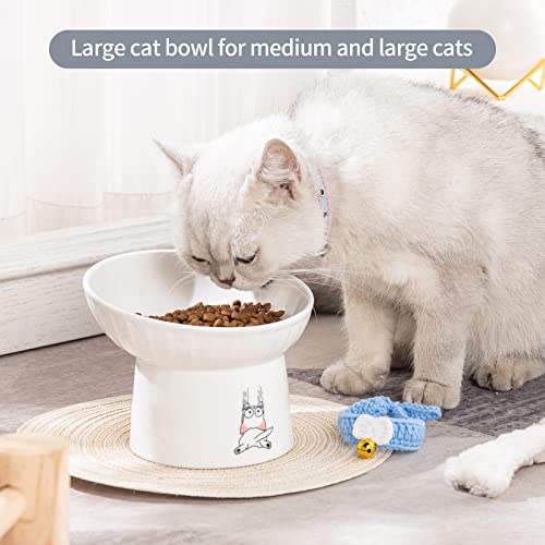 6.5 Inch Extra Wide Ceramic Raised Cat Bowls, Porcelain Tilted Elevated Cat Food Water Bowl Dish, Stress Free Pet Feeder Bowls Dishes for Elder Big Cats & Small Dogs, White - 2 Pack - color: White & White