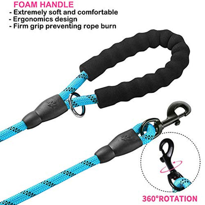 JSXD Heavy Duty Double Handle Dog Leash - 5 FT, Padded & Reflective, Rope for Small to Large Dogs (Blue) - color: Rope-Blue