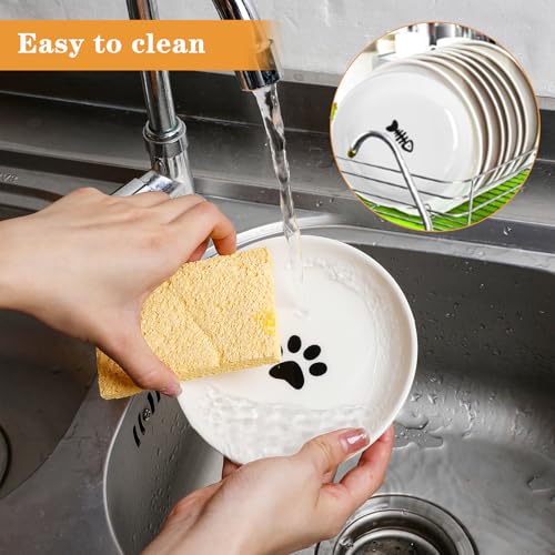 Cat Food Bowl 6 Pack Ceramic Cats Bowl Anti Whisker Fatigue Cat Dishes 5.91 Inch Cats Food Tray Shallow Wide Feeding Kitten Plate Cute Paw Fishbone Pattern Water Dish for Indoor Wet Dry Foods Pet
