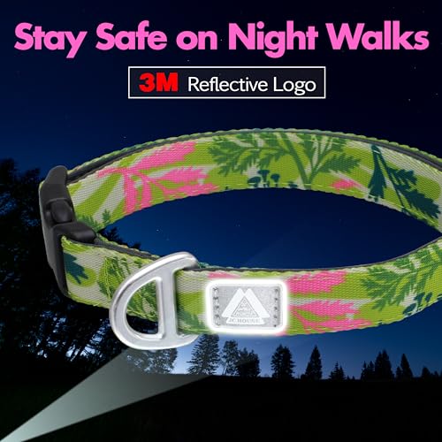 Small Dog Collar with Reflective Logo and Soft Padded Neoprene,Summer Tropical Leaf Design, Adjustable,Lightweight & Durable, Neck Size 9’’-14’’ (Leaf, S) - color: Tropical Leaf, size: S (Neck 9''– 14'')