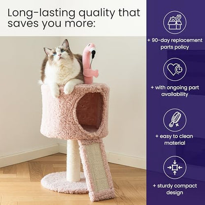 Catry Flamingo 2-Level 29" Cat Tree for Small Cats & Kittens with Replaceable Posts, Sisal Scratching Ramp, Pink Flamingo Designed Cute Condo with Toy, Pink - color: Pink