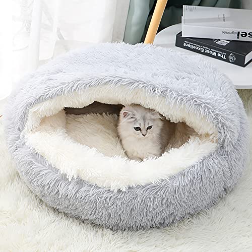 15.8'' Soft Round Plush Faux Fur Pet Bed for Cats or Small Dogs, Anti-Anxiety Cat Bed Puppy Bed, Washable Fluffy Anti-Slip Mute Base, Soft Pet Round Bed, Snooze Sleeping Cozy Kitty Kennel - color: grey