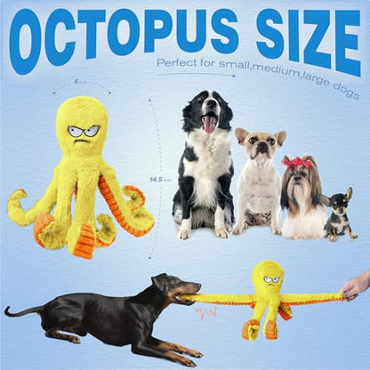 LEGEND SANDY Tough Dog Toys, Stuffed Chew Large Dog Toys to Keep Them Busy, Interactive Squeaky Tug of War Doggie Toy, Crinkle Yellow Octopus - color: Yellow Octopus