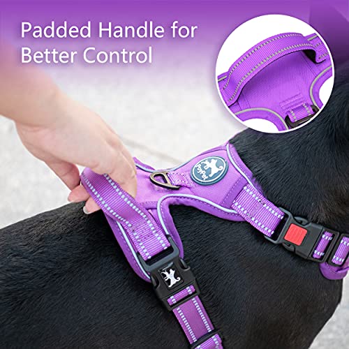 PoyPet No Pull Dog Harness, No Choke Reflective Dog Vest, Adjustable Pet Harnesses with Easy Control Padded Handle for Small Medium Large Dogs(Purple Matching Trim,XS) - color: Purple(Matching Trim), size: XS