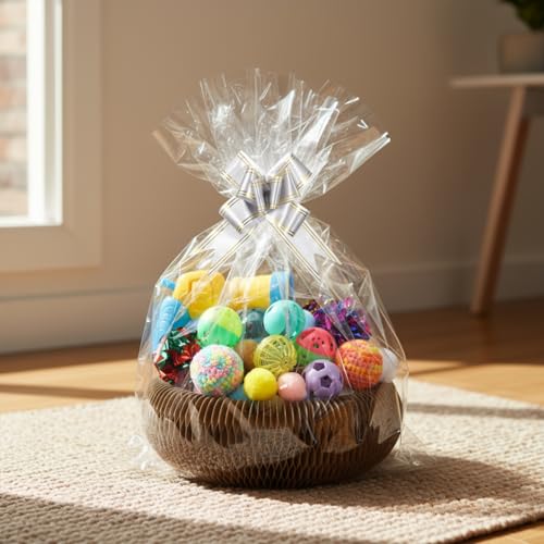 Zopeal 64 Pcs Easter Cat Toy Gift Set Magic Cat Scratcher Board Ball Launcher Gun Crinkle and Yarn and Plastic Bell Ball Kitten Toy with Bow for Pet Interactive Engaging Gift(Organ Shape) - style: Organ Shape