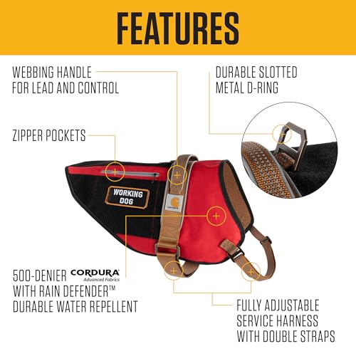 Carhartt Nylon Ripstop Service Dog Harness, Durable & Comfortable Water Repellent Service Dog Vest, Medium - size: Medium