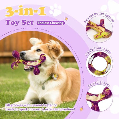 Furdog Indestructible Dog Toy 3Pack, Dog Chew Toys for Aggressive Chewers, Tough Dog Toys to Keep Them Busy for Medium Large Breed, Bacon Flavor (Purple) - color: Purple