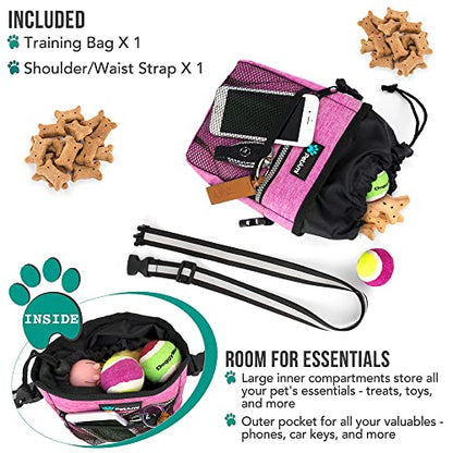 PetAmi Dog Treat Pouch, Pet Treat Pouch for Training, Dog Walking Bag Holder for Kibbles, Pet Food Toy, Dog Trainer Essentials Supplies, Poop Bag Dispenser, 3 Ways to Wear (Pink) - color: Heather Pink