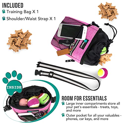 PetAmi Dog Treat Pouch, Pet Treat Pouch for Training, Dog Walking Bag Holder for Kibbles, Pet Food Toy, Dog Trainer Essentials Supplies, Poop Bag Dispenser, 3 Ways to Wear (Pink) - color: Heather Pink