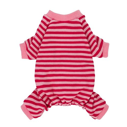 Fitwarm Pink and Red Striped Dog Pajamas, Waffle Dog Clothes for Small Dogs Girl Boy, Puppy Onesie with Feet, Pet Cat Outfit, Small - color: LightPink, size: Small