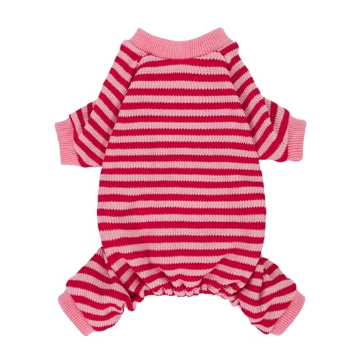 Fitwarm Pink and Red Striped Dog Pajamas, Waffle Dog Clothes for Small Dogs Girl Boy, Puppy Onesie with Feet, Pet Cat Outfit, Large - color: LightPink, size: Large
