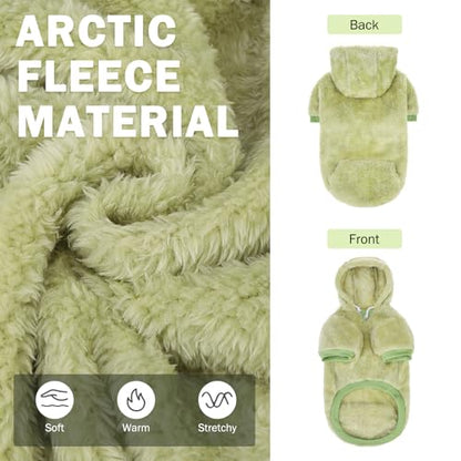 SCENEREAL Fleece Dog Sweaters Hoodie for Small Medium Large Dogs Girls Boys, Plush Fuzzy Dog Clothes Hoodies with Leash Hole, Winter/Fall Puppy Cold Weather Coat, Sherpa Hooded Sweatshirt, Green SM - color: Green, size: Small-Medium