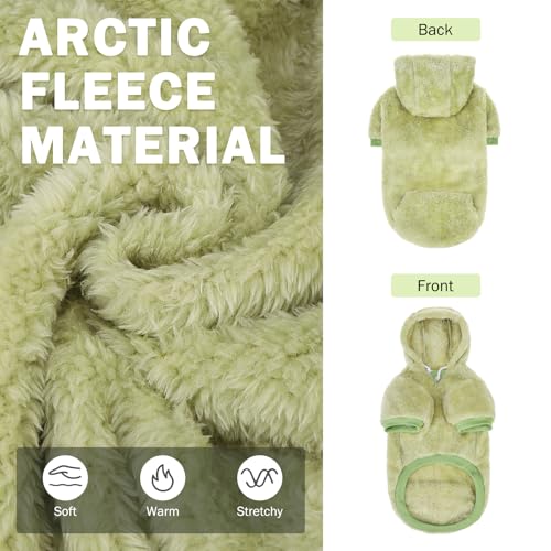 SCENEREAL Fleece Dog Sweaters Hoodie for Small Medium Large Dogs Girls Boys, Plush Fuzzy Dog Clothes Hoodies with Leash Hole, Winter/Fall Puppy Cold Weather Coat, Sherpa Hooded Sweatshirt, Green M - color: Green, size: Medium