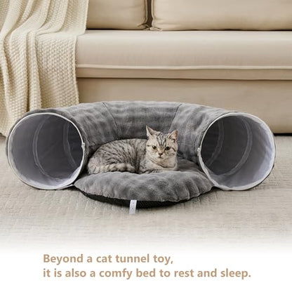 Bubble Cat Tunnel for Indoor Cats, Round Peekaboo Cave Toy with Dangling Balls, Donut Tunnel Bed with Circle Mat for Puppy Kitten Rabbit, Grey - color: Grey