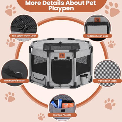 Enclosed Pet Playpen, Portable Cat & Puppy Playpen with Sturdy PVC Pipe Frame and Scratch-Resistant Fabric, Soft Kennel Crate Fence for Pet Indoor Outdoor Use (Small Size, 28x28x16.9 Inches) - size: Small