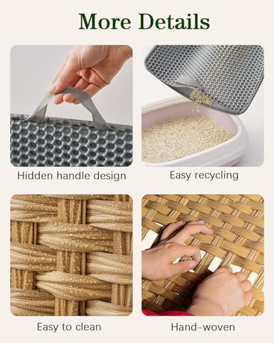 SETVSON Cat Litter Box Enclosure Furniture, Hidden Litter Box with Mat and Fence, Handwoven Rattan Cat House with Two S-Shaped Hooks for Living Room, Bedroom, 18.5 x 20.5 x 19.1 Inches (Natural) - color: Natural, size: Standard
