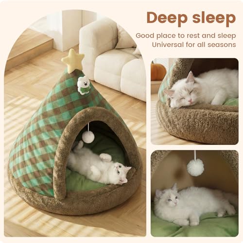 Jiupety Cat Tents for Indoor Cats,Cat House with Removable Washable Cushioned,2-in-1 Cat Cave Tent with Anti-Slip Bottom Ultra-Soft Pet Tent for Cats and Small Dogs,Green 23.6In - size: Large