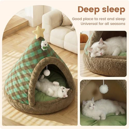 Jiupety Cat Tents for Indoor Cats,Cat House with Removable Washable Cushioned,2-in-1 Cat Cave Tent with Anti-Slip Bottom Ultra-Soft Pet Tent for Cats and Small Dogs,Green 23.6In - size: Large
