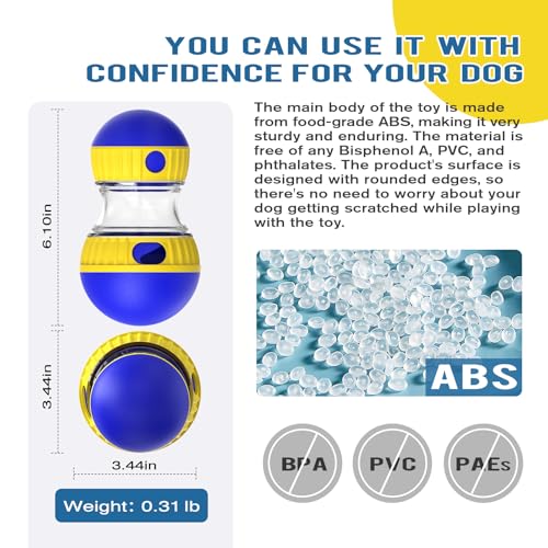 BSISUERM Dog Treat Dispensing Puzzle Toy Adjustable Food Dispenser Slow Feeder Puppy Enrichment Training Rolling Ball Pet Interactive Chase Toys for Small Medium Large Dogs to Keep Them Busy - color: Blue