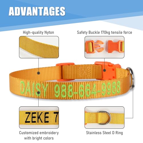 Personalized Dog Collar, Custom Embroidered Pet Name and Phone Number, Adjustable 5 Sizes XS Small Medium Large XL, Quick Release Snap Buckle Dog Collar,Red - color: Red