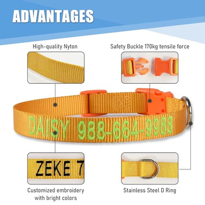 Personalized Dog Collar, Custom Embroidered Pet Name and Phone Number, Adjustable 5 Sizes XS Small Medium Large XL, Quick Release Snap Buckle Dog Collar,Blue - color: Blue