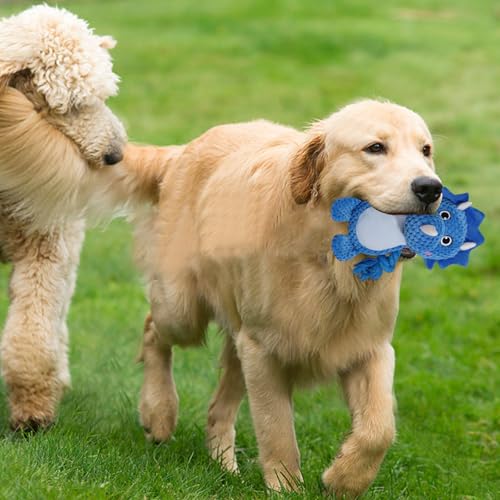 Cute Animals Interactive Squeaky Dog Toy with a Vocal Bladder, Crinkle Paper Stuffed Soft Cotton Chew Toy, Teething Rope Tug of War Pull Toy to Keep Them Busy for Puppy, Small Dogs - Blue Triceratops - color: Blue Triceratops