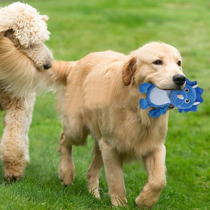 Cute Animals Interactive Squeaky Dog Toy with a Vocal Bladder, Crinkle Paper Stuffed Soft Cotton Chew Toy, Teething Rope Tug of War Pull Toy to Keep Them Busy for Puppy, Small Dogs - Blue Triceratops - color: Blue Triceratops