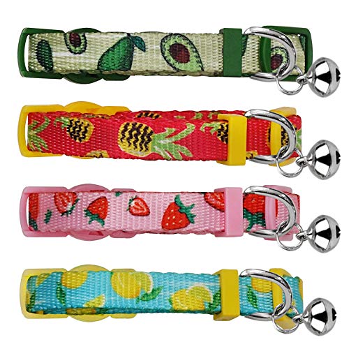 4 Pack Cat Kitten Collar Breakaway with Bell Quick Release Safe Buckle Adjustable Cat Kitten Collar - color: 2#Fruit, size: Kitten(Neck:6"-8")