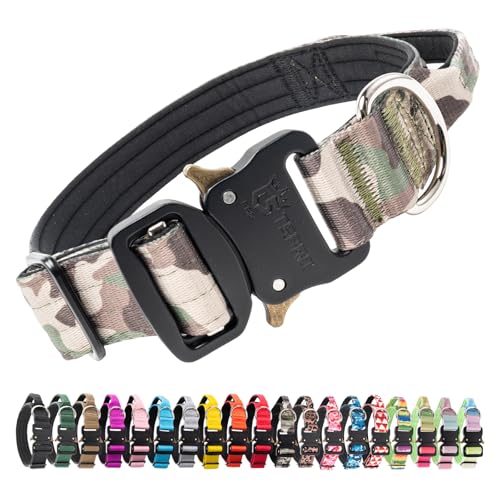 TSPRO Premium Dog Collars Tactical Dog Collar with Handle and Heavy Duty Quick-Release Metal Buckle Durable Thick and Adjustable for Medium to Large Dogs (Military Green M) - color: Camo Military Green, size: Handle-Equipped M (14.5"-18" Adjustable)