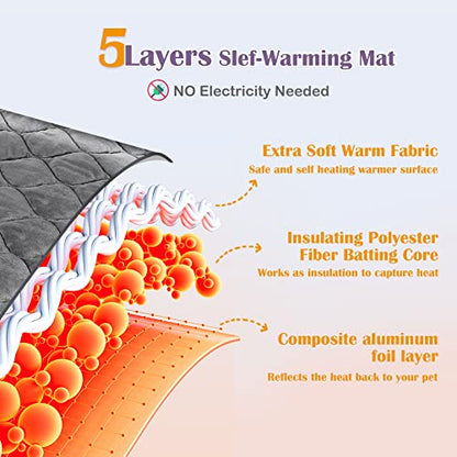 Self Warming Cat Bed Self Heating Cat Mat Thermal Pet Bed Mat Self-Warming Dog Crate Pad - color: Grey, size: 34.6"L x 22.8"W x 0.5"Th