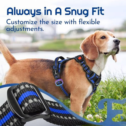 Dog Harness Medium Sized, Easy Wearing with 3 Buckles, Adjustable No Pull Pet Harness with 2 Rings for Walking, No Chock Reflective Soft Padded Vest with Control Handle, Blue & Black, M - color: Blue & Black, size: Medium