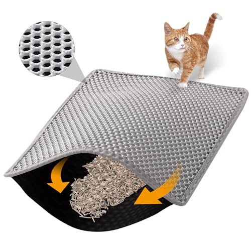ondware Cat Litter Mat, 24x15 Inch Double Layer Litters Box Mat, Waterproof Cat Mat for Litter Box(Gray) - size: 24x15 Inch