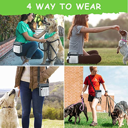 Dog Treat Pouch - 3 Ways to Wear Treat Pouches for Pet Training and 2 Pieces Clicker Taining for Dogs, Dog Training Treat Pouch Bag and Dog Clicker for Training with Waist Belt Shoulder Strap - Grey - color: Grey