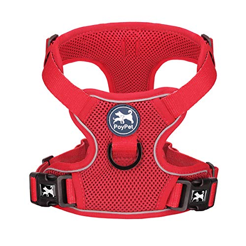 PoyPet Reflective Soft Breathable Mesh Dog Harness Choke-Free Double Padded Vest with Adjustable Neck and Chest(Red,XS) - color: Red, size: XS