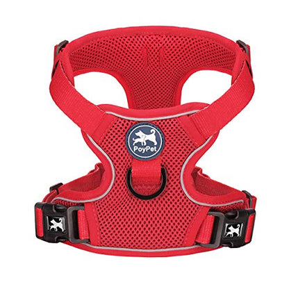 PoyPet Reflective Soft Breathable Mesh Dog Harness Choke-Free Double Padded Vest with Adjustable Neck and Chest(Red,S) - color: Red, size: S