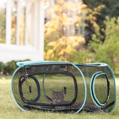 Kitty City Outdoor Catio Furniture and Play Kits for Cats, Play Combo - color: D) 1-Way Tunnel/Tent Combo