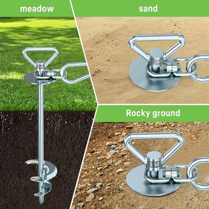 TOMBABY Dog Tie Out Cable and Stake,with 30FT Heavy Duty Cable,360° Swivel Dog Anchor& Anti-Tangle,Dog Runner for Yard,Dog Stake Allows Dogs Up to 150 lbs, Dog Stakes for Outside Beach,Camping, Yard - color: 13''silver+30FT
