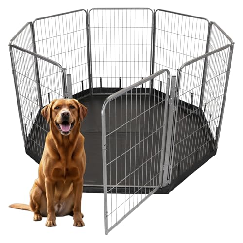 Dog Playpen w/Octagon Bottom Floor Cover - 40 inch, 8 Panel Portable Grey Metal Pet Play Pen for Medium & Large Dogs - Indoor/Outdoor Kennel Cage for Home, Yard, RV, or Camping - size: 40 Inch