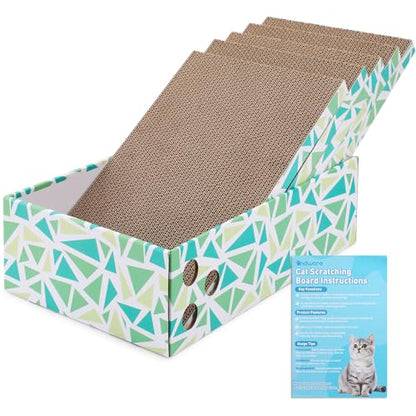 Cat Scratch Pad with Box, 5 Packs in 1 Cat Scratcher Board for Indoor Cats, Reversible Heavy-Duty Corrugated Scratching Board for Cats, Medium and Small Cats, Furniture Protection