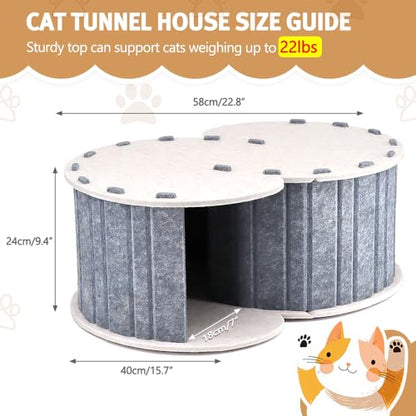Peekaboo Cat Cave Felt Cat Hideaway Round Cat Donut Tunnel Bed Foldable Pet House for Multiple Cats